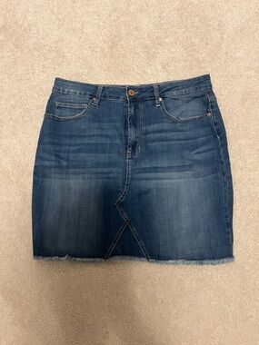 Classic Blue Denim Mini Skirt with Frayed Hem